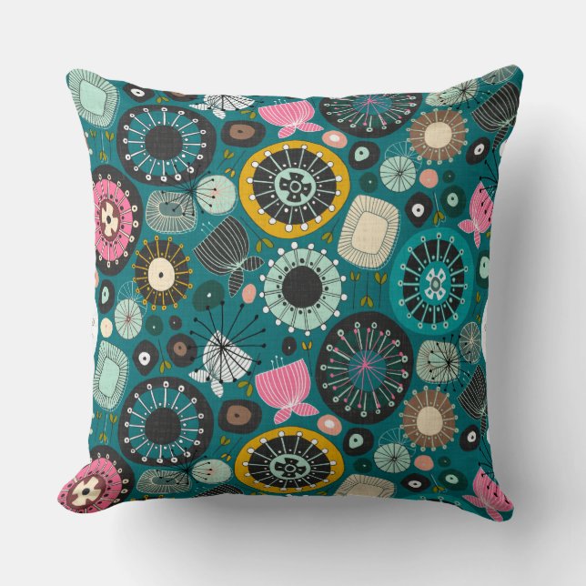 BLOOMS teal Throw Pillow (Front)
