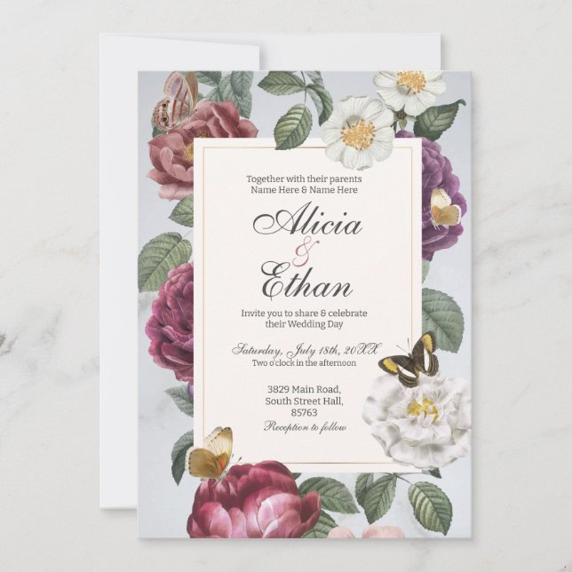 Blooms Wedding Modern Flowers Watercolor Invitation (Front)