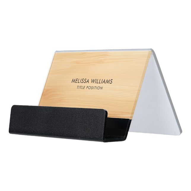 Bloond Wood Texture Desk Business Card Holder (Angled Front)