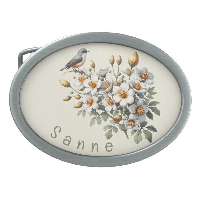 Blossom and Bird Belt Buckle (Front)