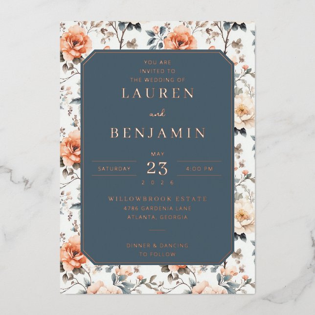 Blossom and Vow Wedding Foil Invitation (Front)
