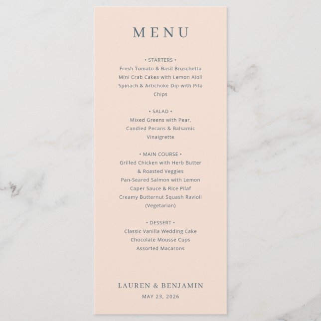 Blossom and Vow Wedding Menu (Front)