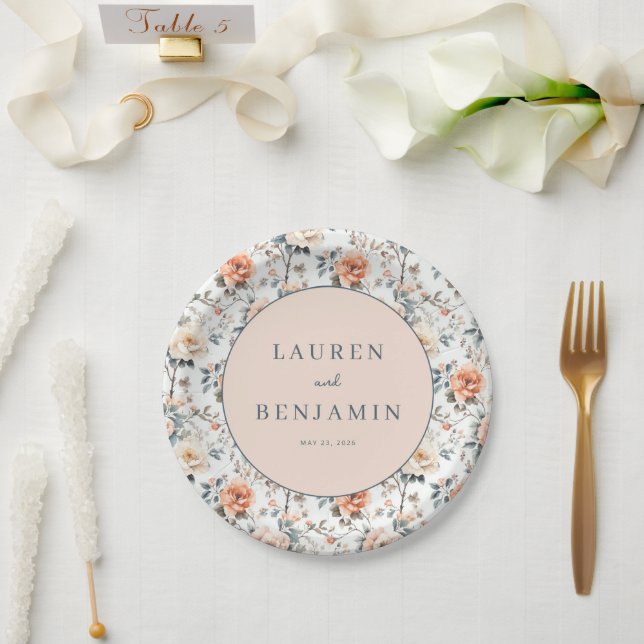 Blossom and Vow Wedding Paper Plates (Wedding)