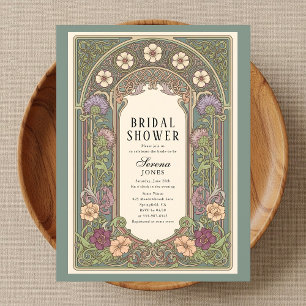 Blossom Art Nouveau Sage Bridal Shower Invitation Postcard