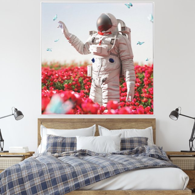 Blossom & Astronout Canvas Print (Insitu(Bedroom))