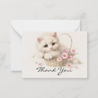 Blossom Basket Kitten Thank You Note Card