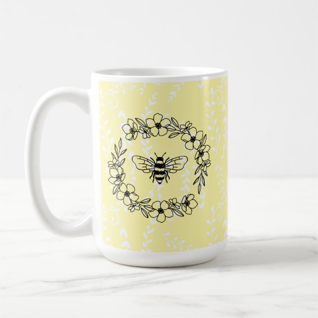 Blossom Bee Wreath Yellow Floral Coffee Mug (Left)