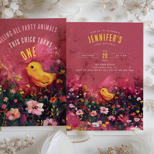 Blossom Birthday Bash - Adorable Chick First Birth Invitation
