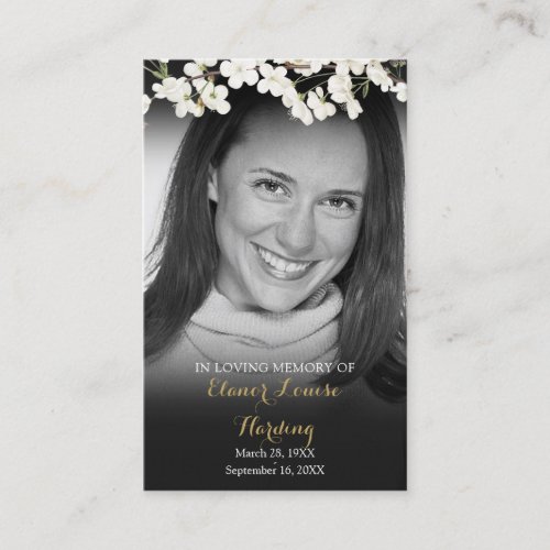Blossom Black And White Photo Funeral Prayer Cards