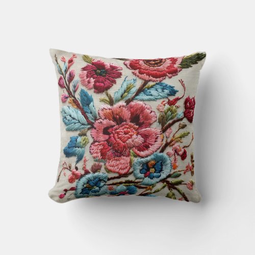 Blossom Bloom 3D Embroidered Floral Throw Pillow