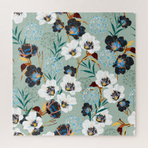 Blossom Botanical Vintage Floral Pattern Jigsaw Puzzle