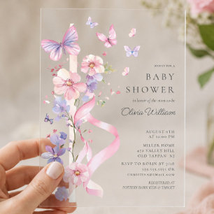 Blossom & Bow Butterfly Baby Shower Acrylic Invitations