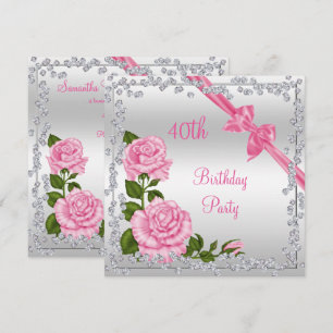 Blossom Bows & Diamonds 40th Birthday Double Sided Invitation