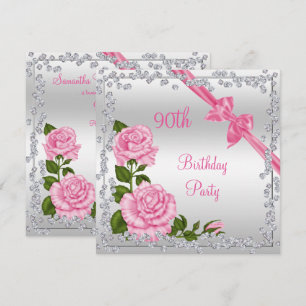 Blossom Bows & Diamonds 90th Birthday Double Sided Invitation