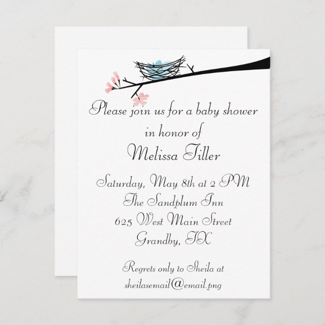 Blossom Branch and Nest Baby Shower Invitation (Front/Back)
