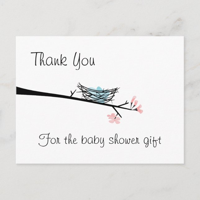 Blossom Branch and Nest Thank You Postcard (Front)