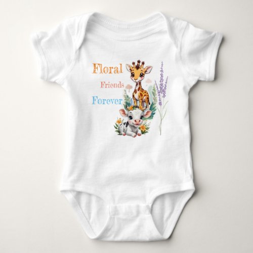 Blossom Buddies Baby Giraffe and Cow with Flowers Baby Bodysuit