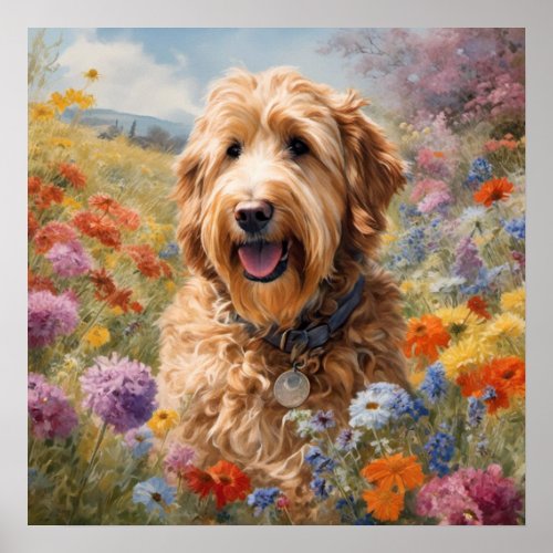 Blossom Buddy A Goldendoodles Floral Paradise Poster