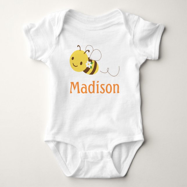 Blossom Bumblebee Custom Personalized Baby's Name Baby Bodysuit (Front)