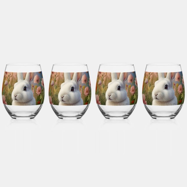 Blossom Bunny & Carrot Patch Drinkware Set Stemless Wine Glass (Front)