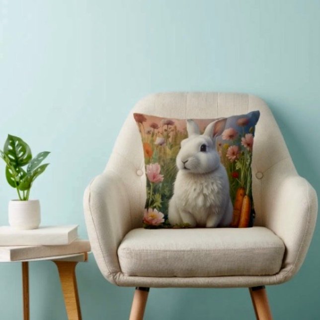 Blossom Bunny & Carrot Patch Throw Pillow  (Creator Uploaded)