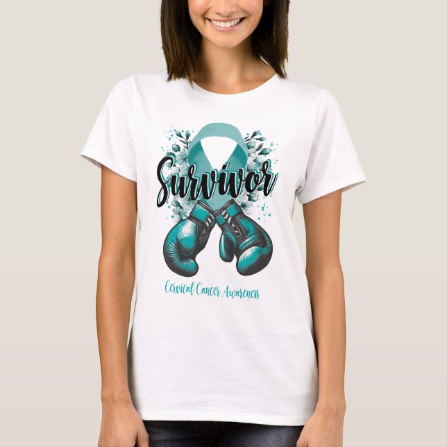 Blossom Cervical Cancer Warrior Survivor T-Shirt (Front)