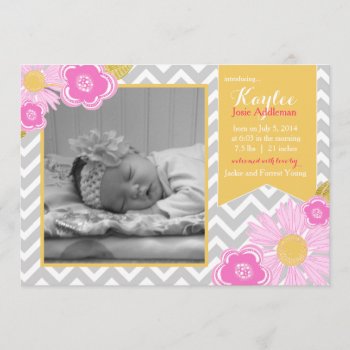Blossom Chevron Baby Girl Birth Announcement Pink by seasidepapercompany at Zazzle