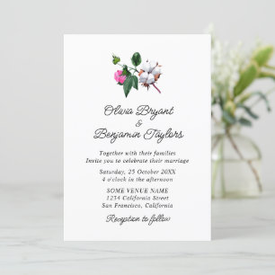 Blossom cotton flower. Rustic elegant Wedding Invitation