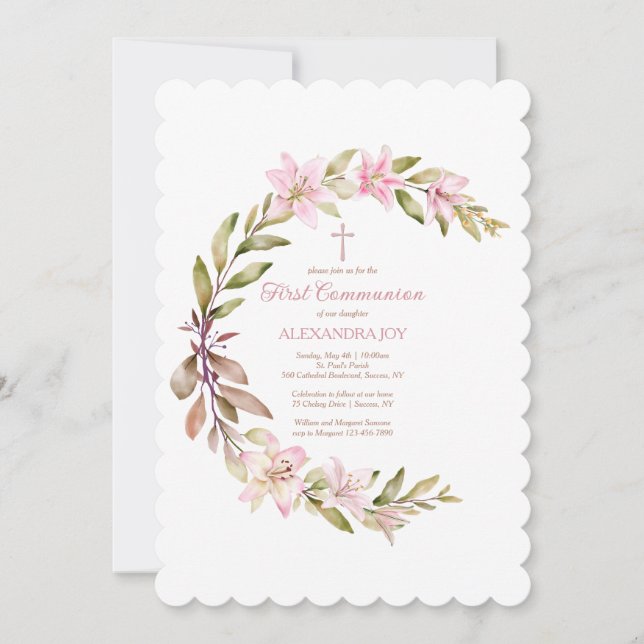 Blossom Crescent First Communion Invitation (Front)