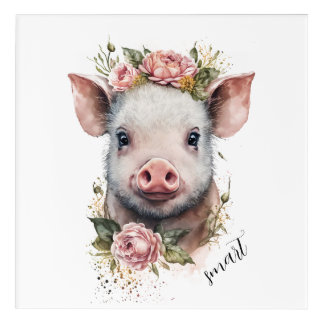 Blossom Critters Pig Acrylic Nursery Wall Art