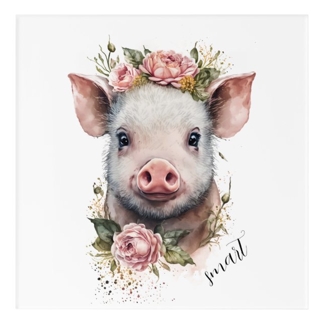 Blossom Critters Pig Acrylic Nursery Wall Art (Front)