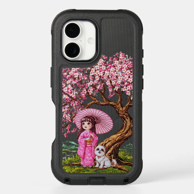 Blossom Dreams: Kimono Girl & Puppy Otterbox iPhone Case (Back)