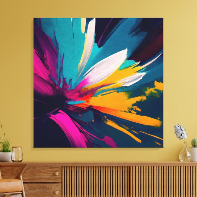 Blossom Dreams – Vibrant Abstract Floral Burst Canvas Print (Insitu(LivingRoom))