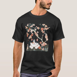 Blossom Floral Kitten Lover Japanese Art Cute Cat  T-Shirt