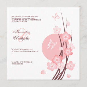 Blossom Flowers Butterflies Wedding Announcement
