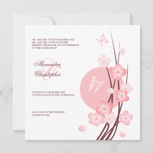 Blossom Flowers Butterflies Wedding Announcement