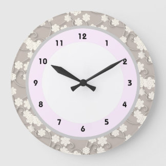 blossom flowers pink and grey florals clock