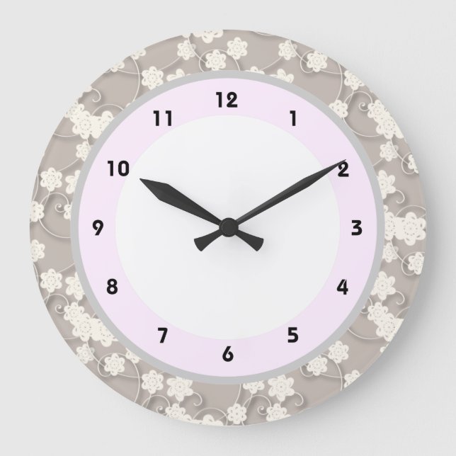 blossom flowers pink and grey florals clock (Front)