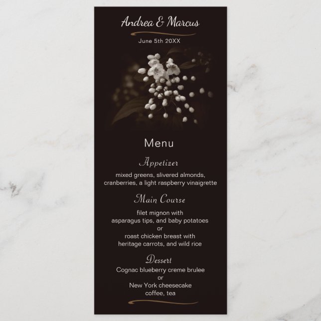 Blossom Flowers Vignette Wedding Menu Card (Front)