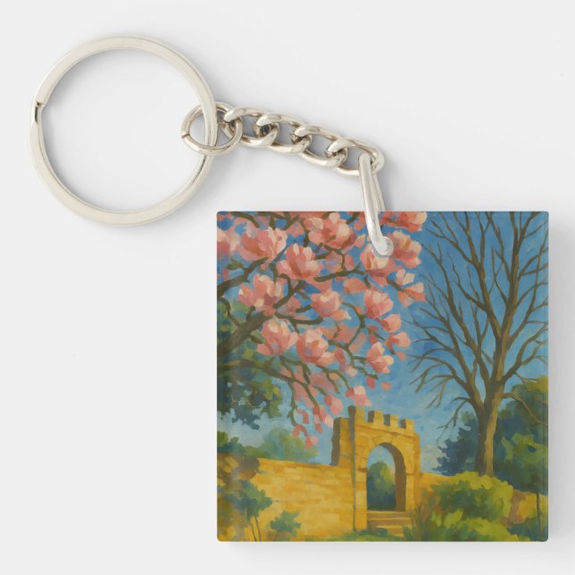 Blossom Gate – Enchanted Garden Painting Keychain (Front)