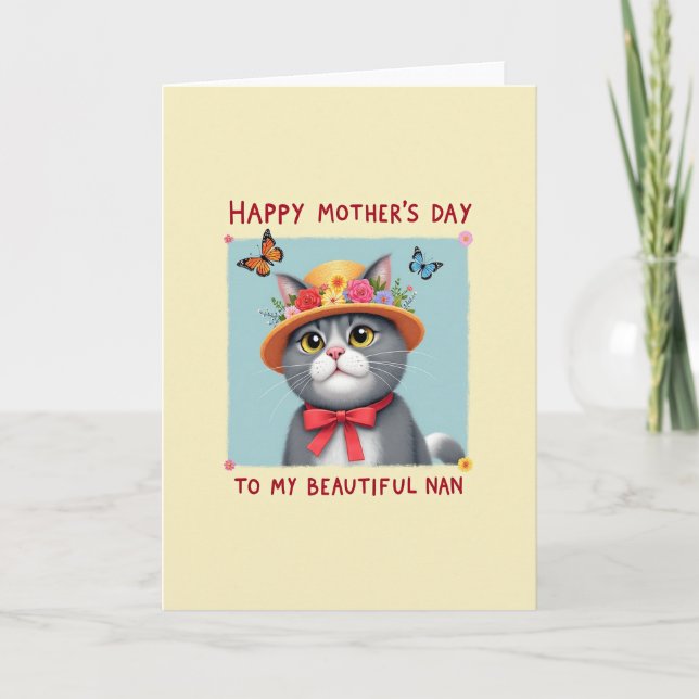 Blossom Hat Mothers Day Kitty Card (Front)