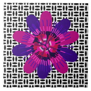 Blossom in Pink and Purple on Black and White Ceramic Tile