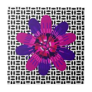 Blossom in Pink and Purple on Black and White Ceramic Tile