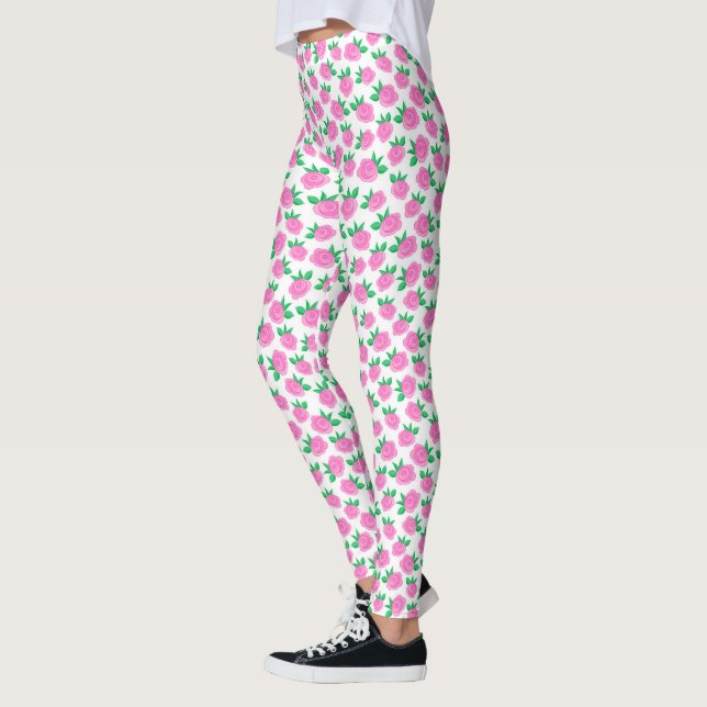 Blossom in Style Cute Flowers and Pink Roses White Leggings (Left)
