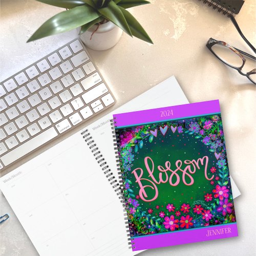 Blossom Inspiring Green Floral Personalized Fun Planner