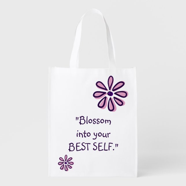 Blossom into Your BEST SELF - Purple Botanical Grocery Bag (Front)
