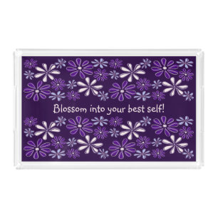 Blossom Into Your Best Self, Purple Flower Vanity Acrylic Tray