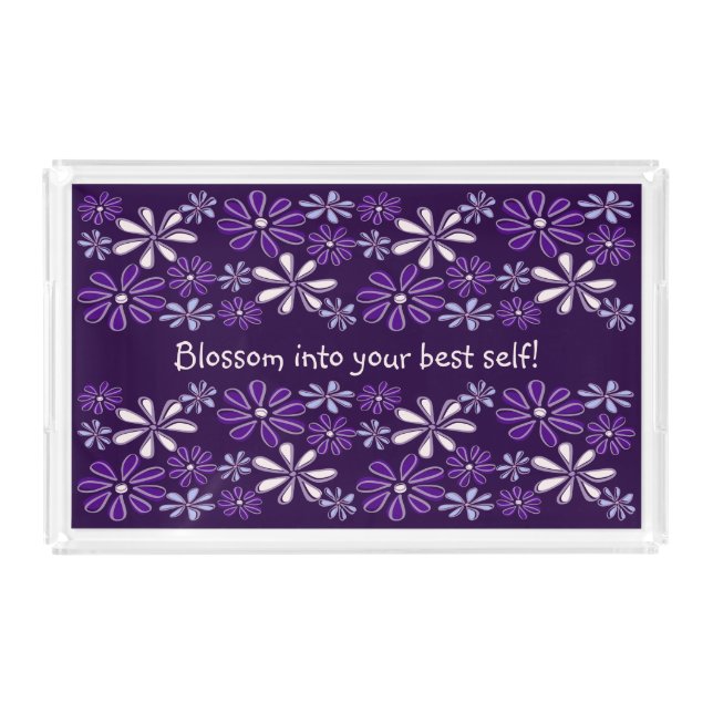 Blossom Into Your Best Self, Purple Flower Vanity Acrylic Tray (Front)