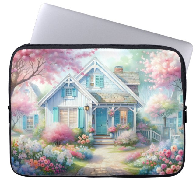 Blossom Lane Blue Cottage Garden Laptop Sleeve (Front)