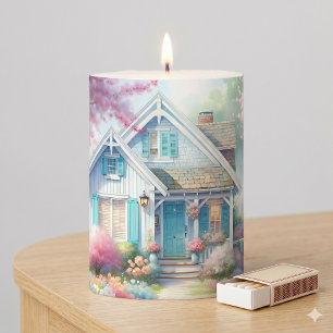 Blossom Lane Blue Cottage Garden Pillar Candle